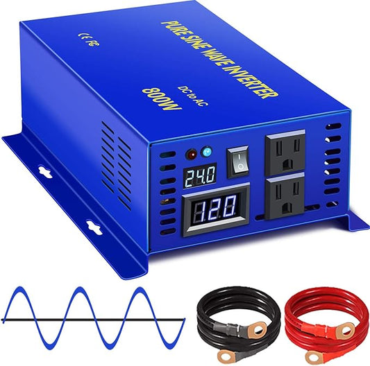 800 Watt Pure Sine Wave Inverter 24V DC to 110V 120V AC, 800W Power Invert Surge 1600W Power Converter for Solar System. (800W 24V 120V)