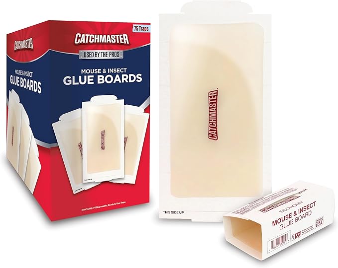 Catchmaster Small Mouse and Insect Glue Boards, 75-Pack Mouse Traps Indoor for Home, Sticky Pest Control Adhesive for Catching Bugs, Rats & Rodents, Bulk Glue Traps