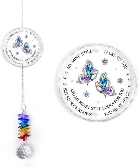 GIFTELIX Glass Suncatcher Ornament - Memorial Gift for Loss of Loved One - My Mind Still Talks to You - Bereavement Keepsake - Crystal Rainbow Maker - Hanging Crystal Decor - Daily Remembrance