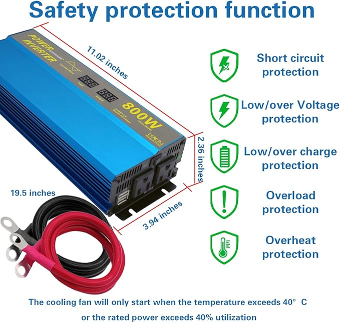800W Peak 1600W Pure sine Wave Power Inverter for Vehicles peak-1600 watt DC 12V to 110V AC Inverter with 2.4A Dual USB Car Adapter LCD Digital Display MOVFFGGRM