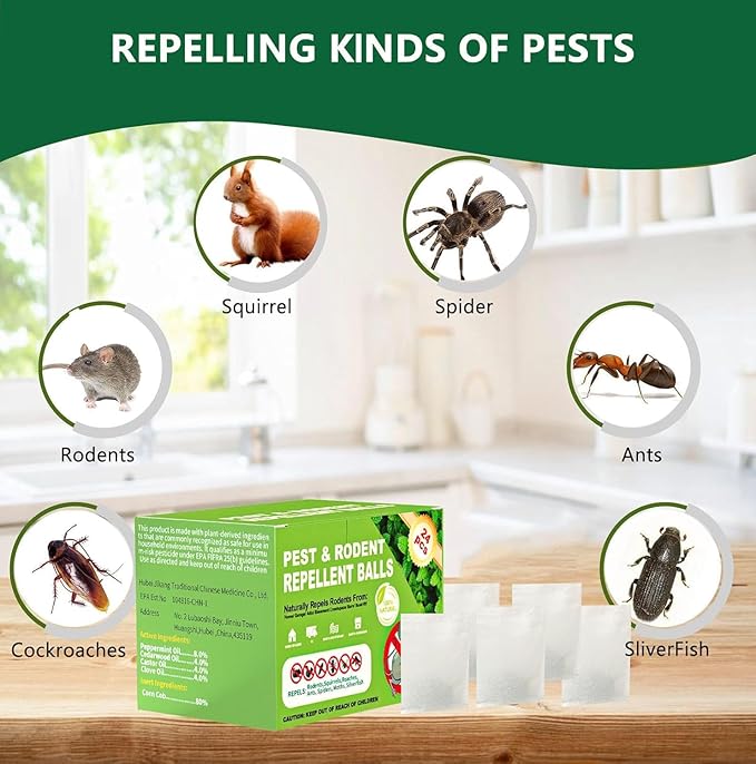 Mouse Rodent Repellent, Peppermint Oil Mouse Balls for Rat Mice, Ant, Roach, Spider, Squirrel, Insect Control Mice Deterrent for Indoor Outdoor Use, for Garden & Home, Family & Pet Safe-24 Pcs