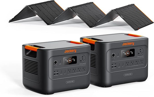 Jackery HomePower 3000 Portable Power Station(2-Pack) with 500X Solar Panels, 3600W (Surge 7200W) Output, 3072Wh LFP Solar Generator, Essential Backup for Home Use, Power Outage, Emergencies