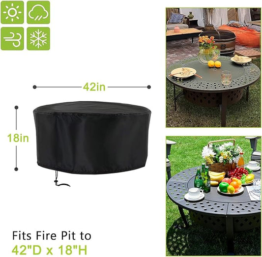 Fire Pit Cover,42 Inch Outside Firepits Wood Burning Fire Pit Cover for PAPABABE for Sunnydaze,420D Waterproof Outdoor Wood Fire Pits Cover(Cover Only)-42"D x 18"H