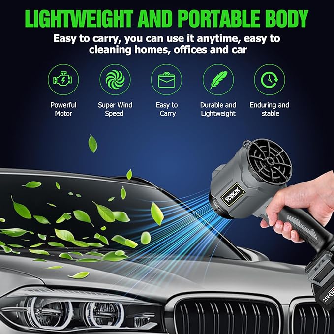 Cordless Leaf Blower, Leaf Blower Cordless with Battery and Charger, Portable Lightweight Handheld Blower, Extended Nozzle, Turbo Jet Blower for Lawn Care, Patio Cleaning, Leaves, Dust (Grey)