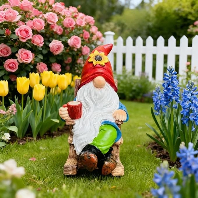 Somdzono Drinking Coffee Faceless Garden Gnome Statue Decoration - 7.2" Figurine Ornament for Indoor Outdoor Home Patio Yard Lawn - Lucky Gnome Unique Mom Birthday Gifts - Best Garden Gifts for Day