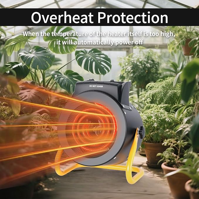 Greenhouse Heater with Digital Thermostat, 1500W Electric Outdoor Heater, Overheat Protection, Fast Heating, Waterproof for Grow Tent, Green House, Patio, Black