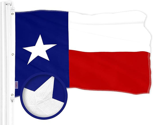 G128 Texas State Flag | 6x10 Ft | Embroidered 300D Polyester - Embroidered Stars, Sewn Stripes, Brass Grommets, Indoor/Outdoor, Vibrant Colors, Quality Polyester