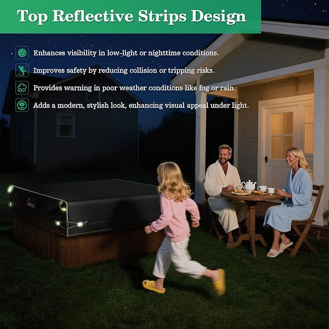 Uirway 600D Square Hot Tub Cover 91”L x 91”W x 20”H [2025 Upgraded Heavy Duty Fabric] Outdoor Waterproof SPA Covers for Hot Tub, New Super Windproof Straps, Hot Tub Winter Cover Protector with Anti-UV