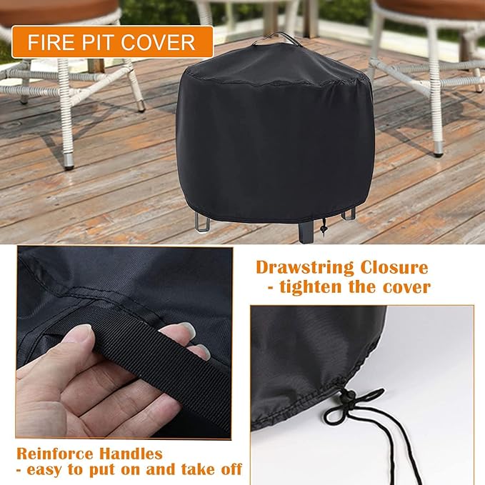 Fire Pit Cover, 20inch Firepit Cover, Waterproof Outdoor Covers with Handles and Drawstring-20x15inch