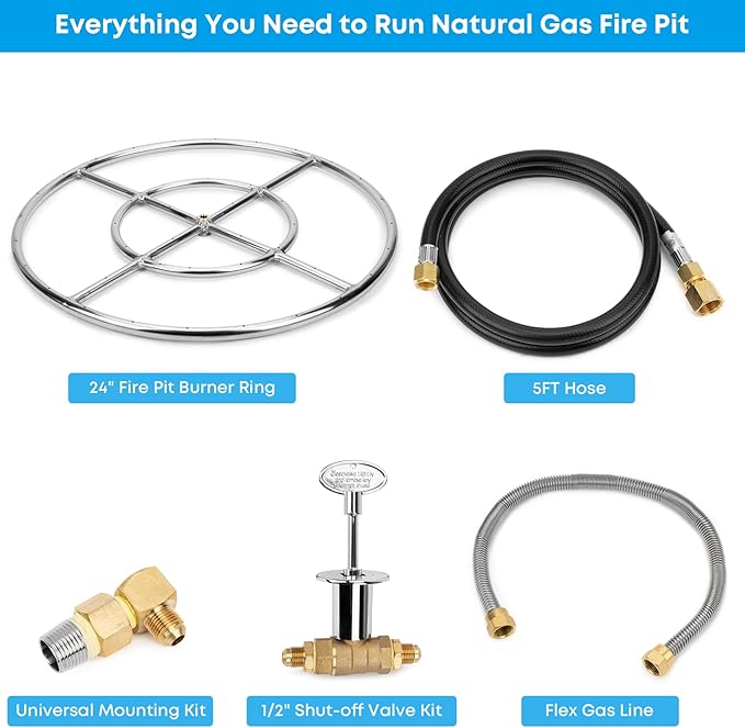 Stanbroil Natural Gas Fire Pit Stainless Steel Burner Ring Installation Kit, 24-inch