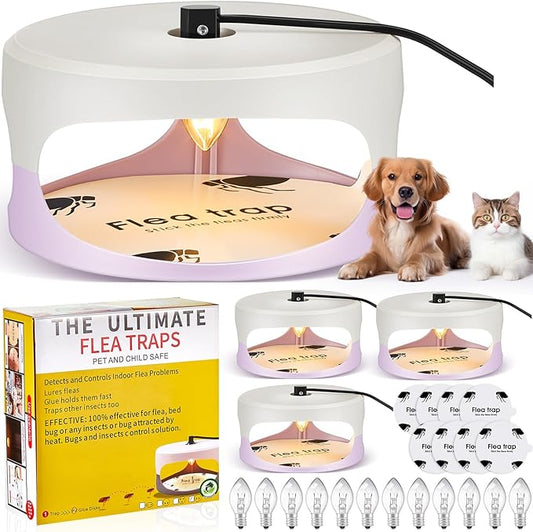 4 Packs Flea Traps for Inside Your Home with 8 Sticky Disc 12 Bulbs 4 Electric Wires Flea Killer Indoor Bed Bug Light Trap for Home Indoor Safe to Pets(White, Purple)