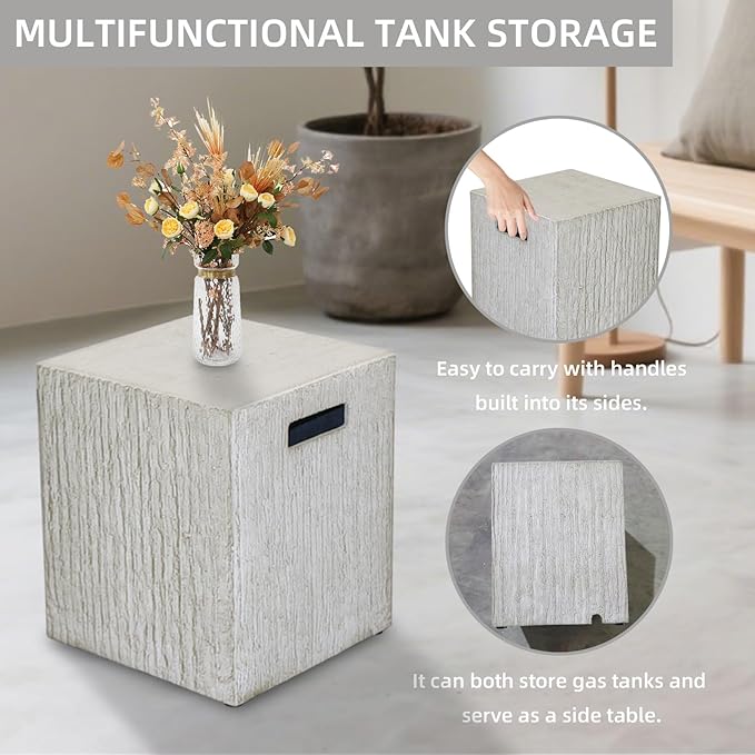 Propane Tank Cover Table, Square Tank Container Fits Standard 20 lb Cylinder Bottle Storage Box Hideaway Table, Gas Tank Holder for Outdoor Gas Fire Pits