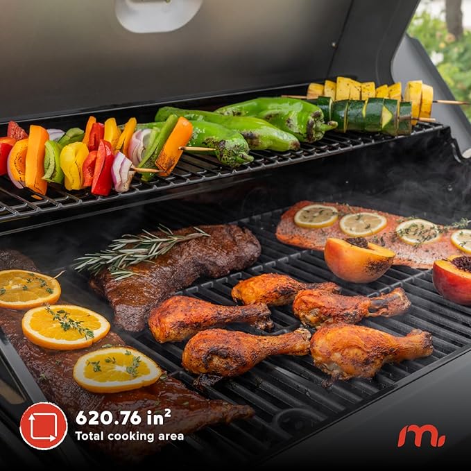 Megamaster 5-Burner Gas Grill with Side Burner, 66,000 BTUs, 753 SQ. In. Cooking Area, 2 Wheel Transport, Propane BBQ Grill with for Outdoor Cooking, Patios, and More - 720-1095