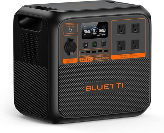 BLUETTI AC180P Portable Power Station, 1440Wh LiFePO4 Battery Backup w/ 4 1800W (2700W Power Lifting) AC Outlets, 0-80% in 45Min, Solar Generator for Camping, Off-grid, Power Outage