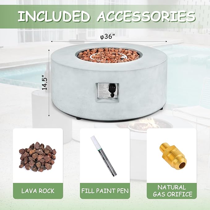 36 Inch Round Fire Pit,Outdoor Propane Fire Pit Table 50000 BTU Modern Gas Firepit Coffee Table & CSA Certification with Lava Rocks/Rain Cover,for Patio Backyard & Deck