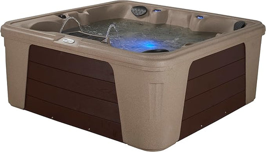 AquaLife Palm Beach™ 5-6 Person 30-Jet Lounger Hot Tub with LED Lighting, Insulated Cover, Built-in Ice Bucket, Stainless Steel Heater and Ozonator