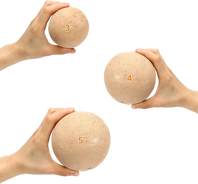 Ceramic Fire Balls, 5 Inch Set of 6 Fire Stones for Indoor & Outdoor Fire Pits or Gas Fireplaces, Reusable Decorative Landscaping and Fireplaces Accessories, Beige