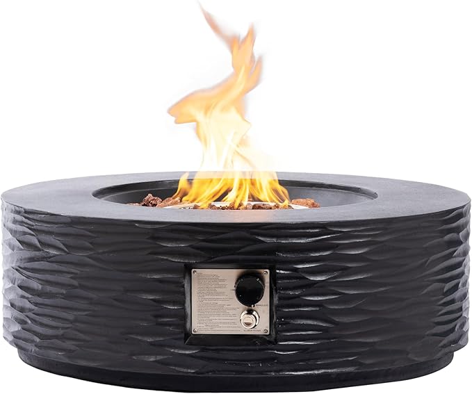 SUNBURY Outdoor Propane Fire Pit Table, 35 in Round 50000 BTU Outdoor Gas FirePit Table for Outside with Rain Cover, Propane Tank Cover for Backyard & Deck, Black