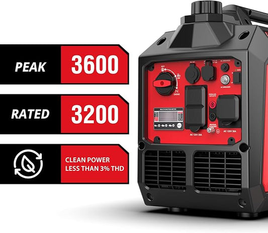 PowerSmart 3600-Watt Portable Inverter Generator with Super Quiet, 30 amp for RV-Ready