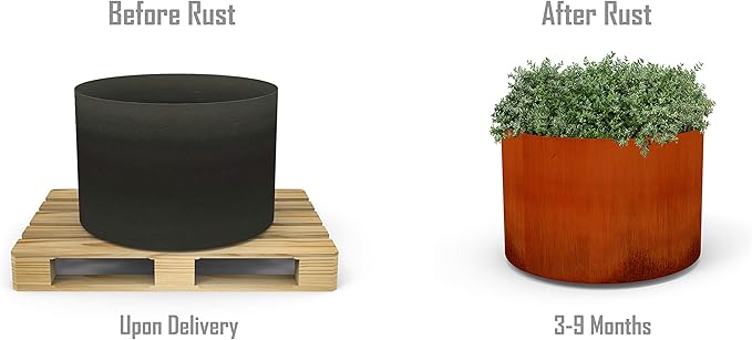 Plantercraft Corten Steel Planters Large Round | 42 x 24 Inch Extra Large Planters Outdoor for Garden & Patio | Heavy Duty 11-Gauge Weathering Steel