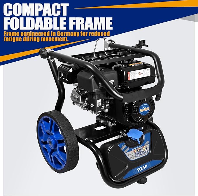 TOOLCY 3400 PSI & 2.8 GPM Gas Powered Pressure Washer with Onboard Soap Tank, Power Washer for Cleaning Cars Homes Patios Fences Driveways, Spray Gun, 5 Nozzles