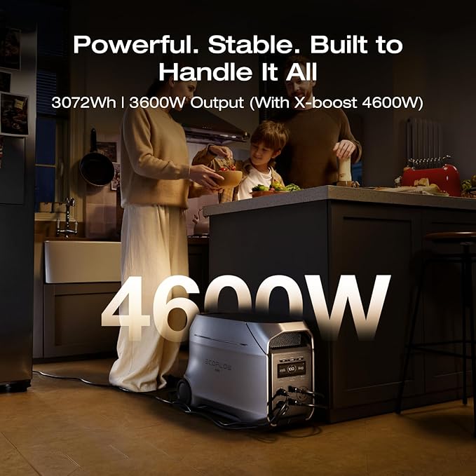 EF ECOFLOW DELTA 3 Ultra Plus Portable Power Station with 2X220W Solar Panel, 3072Wh LiFePO4 Battery, 3600W (7200W Surge) Output, Expandable to 11kWh, Reliable Home Battery Backup & Camping