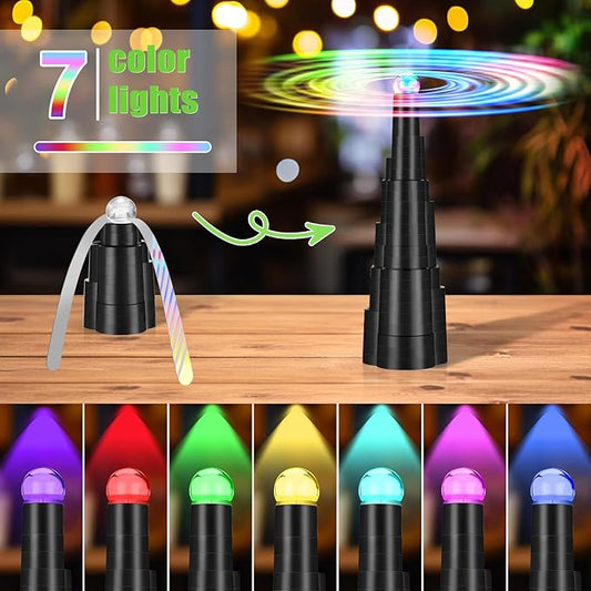 Fly Fans for Tables, Rechargeable Fly Fan for Outdoor Table, Food Fan Table Top with Colorful Light, Fly Spinner for Home Party Picnic, Restaurant, Camping