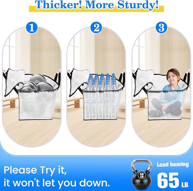 BlissTotes 10-Pack Large Moving Bags with Backpack Straps & Strong Zippers, Heavy-Duty Storage Bags Moving Boxes for Space Saving, Dorms, Transport, 125L-30 Gallons, Clear