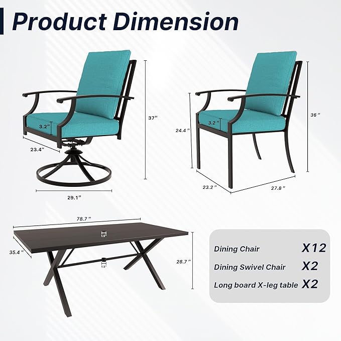 Outdoor Dining Set Patio Dining Table and Chairs Set Outdoor Furniture Set (Blue, 16 Dining Set)