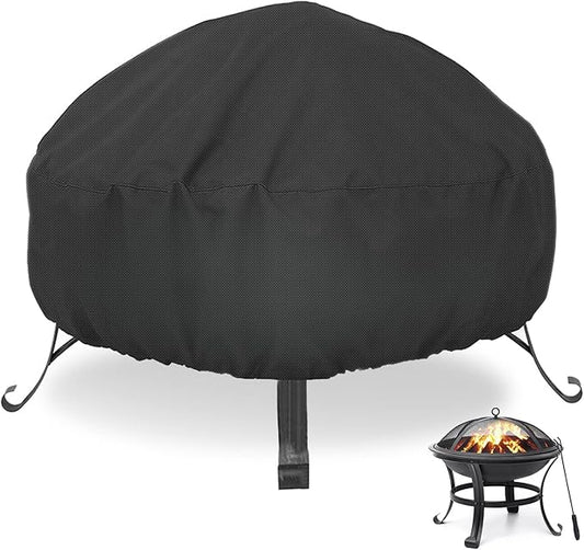 LBTING Fire Pit Cover, 28 inch Cover for 23-28 inch Round Firepit, Waterproof Windproof Dustproof UV-Resistant Heavy Duty Cover for Outdoor Patio Firepit Table - Black