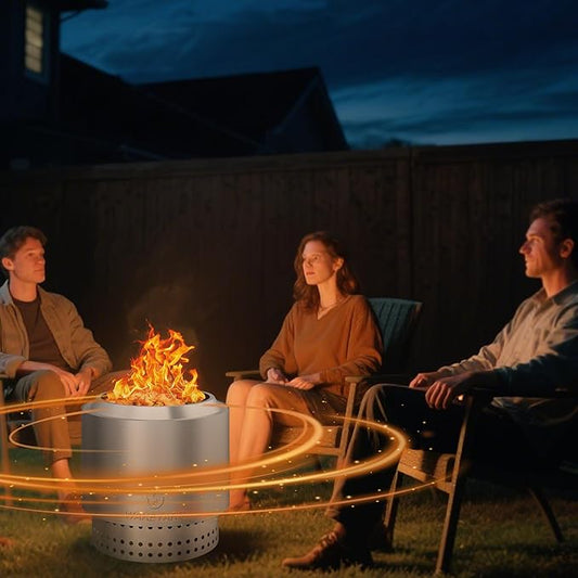 15 inch Smokeless FirePit with Waterproof Bag & Poker, Stainless Steel Outdoor Smokeless Fire Pit, Wood Burning Fire Pit for Patio, Camping, Backyard