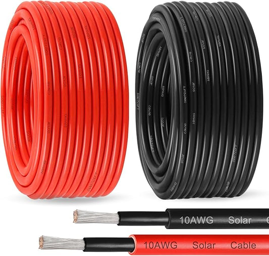 MOOKEERF Solar Panel Wire 10 AWG(6mm²) - Solar Extension Cable 60Ft Black & 60Ft Red 10 Gauge Tinned Copper PV Wire for Outdoor Automotive RV Solar Panel Boat Marine (Black+Red)