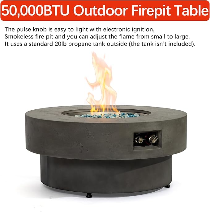 34 inch Round Tabletop Propane Fire Pits,50000BTU Outdoor Firepit Table Suitable for Outdoor, Patio, Balcony,Three Height Adjust