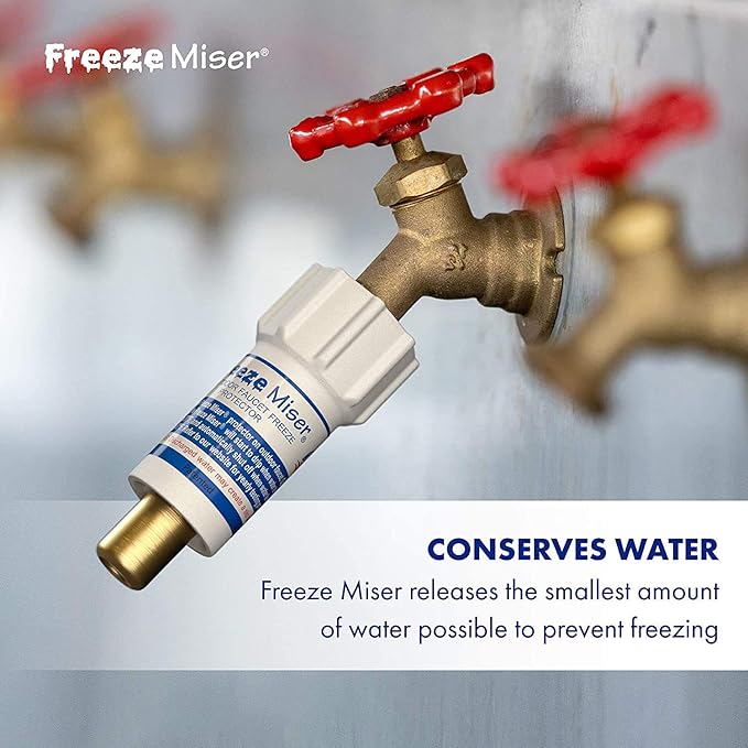 Freeze Miser Outdoor Faucet & Spigot Freeze Protection – Patented Valve Shield, Activates at Water Temperature Below 37°F/3°C – Durable Winter Cover Alternative – Quick Install, Saves Water – 2 Pack