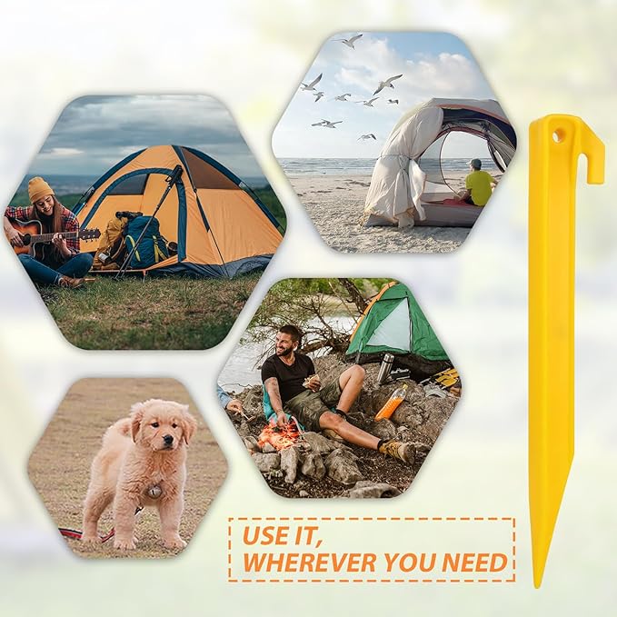 EAGLE PEAK 8 Pack Heavy Duty Plastic Tent Stakes, 7.5 inch Outdoor Ground Anchors, Essential Gear for Camping Tents, Canopies, Gardening,Tarps, and Holiday Decorations