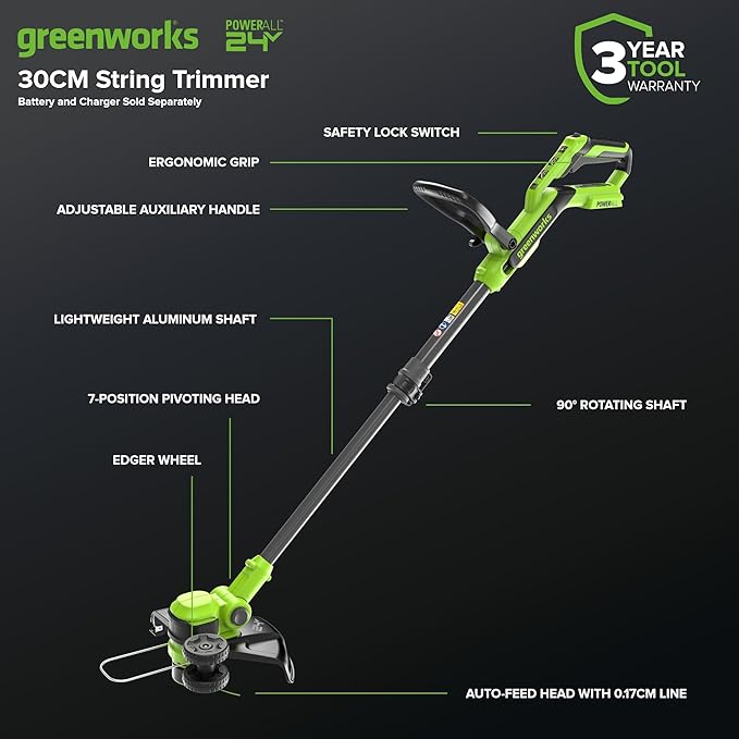 Greenworks 24V 12" Cordless String Trimmer/Edger with 20 Replacement Blades, Battery and Charger Not Included