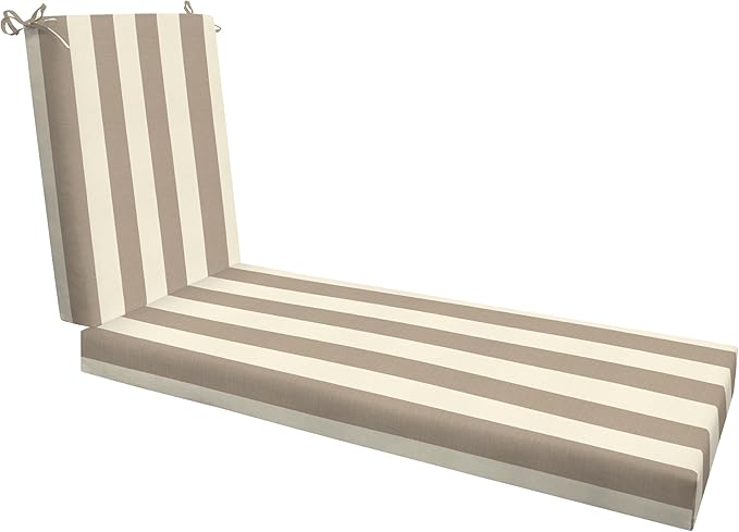 Honeycomb Outdoor Heritage Chaise, 22.5" W x 70" L, Cabana Stripe Tan Chair Cushion for Patio Furniture