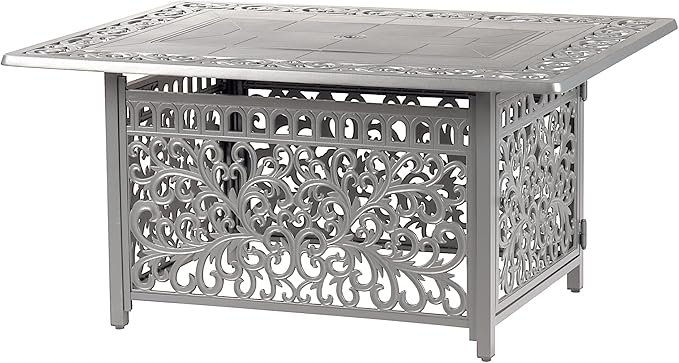 Rectangular 48 in. x 36 in. Aluminum Propane Fire Pit Table, Glass Beads, Two Covers, Lid, 57,000 BTUs in Grey Finish