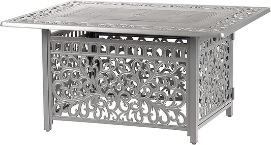 Rectangular 48 in. x 36 in. Aluminum Propane Fire Pit Table, Glass Beads, Two Covers, Lid, 57,000 BTUs in Grey Finish