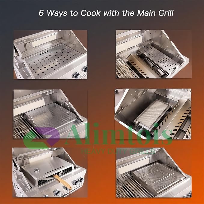 Built in Gas Grill Package: 32" 4-Burner Propane Gas Grill (60,000 BTU) + 26" Powerful Dual Rear Infrared Side Burner + Drop In Storage Drawers + insert Ice Bin + 6 Cooking Conversions
