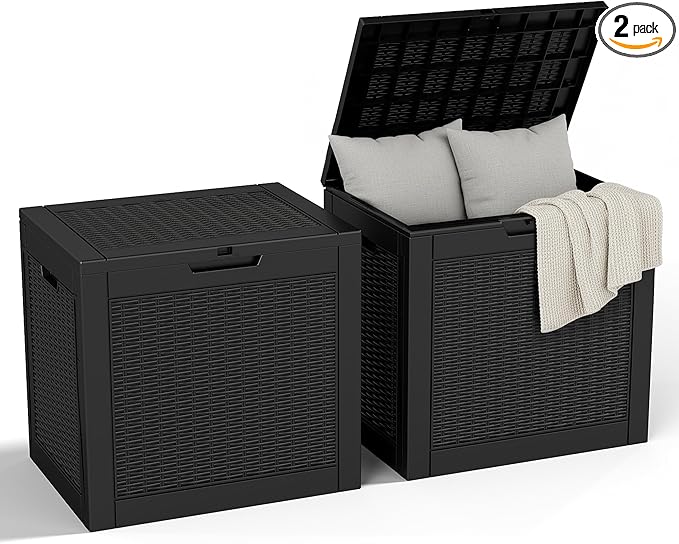 32 Gallon Outdoor Storage Box, Large Resin Deck Box for Patio Cushions, Garden Tools, Pool Accessories, Waterproof and Lockable Design, Storage Bench for Backyard & Deck(Black)