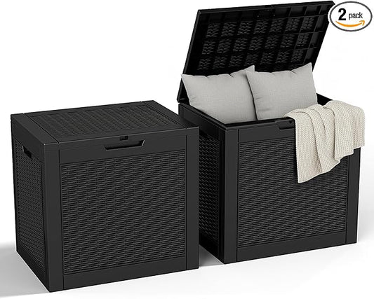 32 Gallon Outdoor Storage Box, Large Resin Deck Box for Patio Cushions, Garden Tools, Pool Accessories, Waterproof and Lockable Design, Storage Bench for Backyard & Deck(Black)
