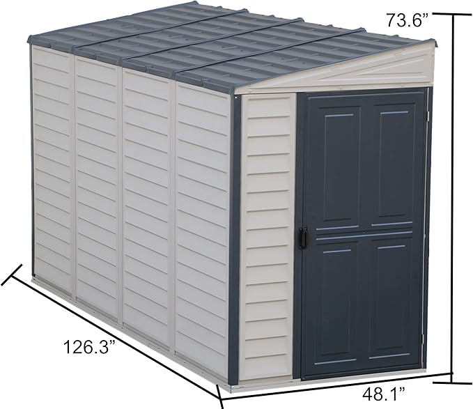 Duramax SideMate 4x10 FT PVC Resin Outdoor Garden Lean-to Storage Shed with Foundation Kit – All-Weather Vinyl Storage, Heavy-Duty Construction, Maintenance-Free, Adobe with Gray Trim