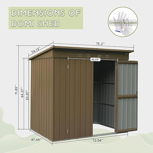 6x4ft Outdoor Storage Shed, Metal Tool Shed with Lockable Double Door and Sloping Roof, Galvanized Steel Garden Bike Storage for Backyard Lawn
