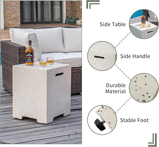 COSIEST 2-Piece Outdoor Propane Fire Pit Table Set w Tank Table, 42" Terrazzo Rectangle Fire Table (Certified, 50,000 BTU) w 16" Tank Cover Side Table, Waterproof Cover for Garden, Pool, Backyard