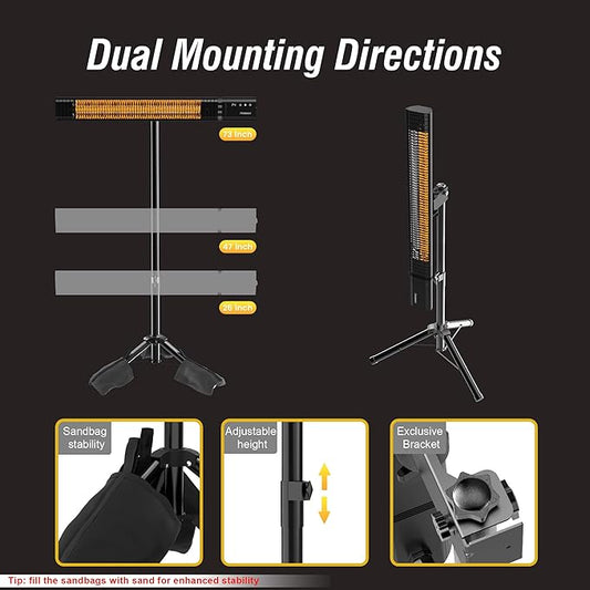 PowerScale Patio Heaters for Outdoor Use with Stand, Infrared Heater, 1500W Outdoor Heaters for Patio Electric with Remote, IP65 Waterproof, 24H Timer&4 Heat Level for Porch, Garage & Backyard