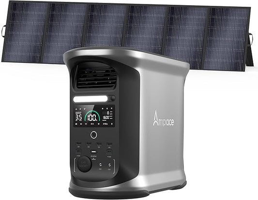 AMPACE Andes 1500 Power Station 2400W(Surge 3600W) Solar Generator with 500W Solar Panel, 1462Wh Solar Power Station, 1800W A-Boost Fast Charging, APP Control, Emergency Power for Home Use