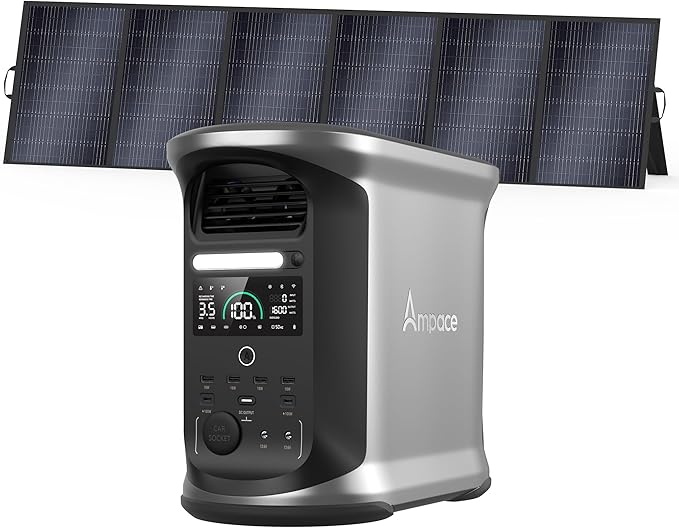 AMPACE Andes 1500 Portable Solar Power Station with 1 * 500W Solar Panels Included, 1462Wh LFP Solar Generator, 2400W(Surge 3600W) Output, 1800W AC Charging/600W Solar, Emergency Backup for Home Use