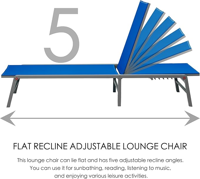 Kozyard Lounge Chair Outdoor Foldable Outdoor Lounge Chair (2Blue Textilence W/O Table)