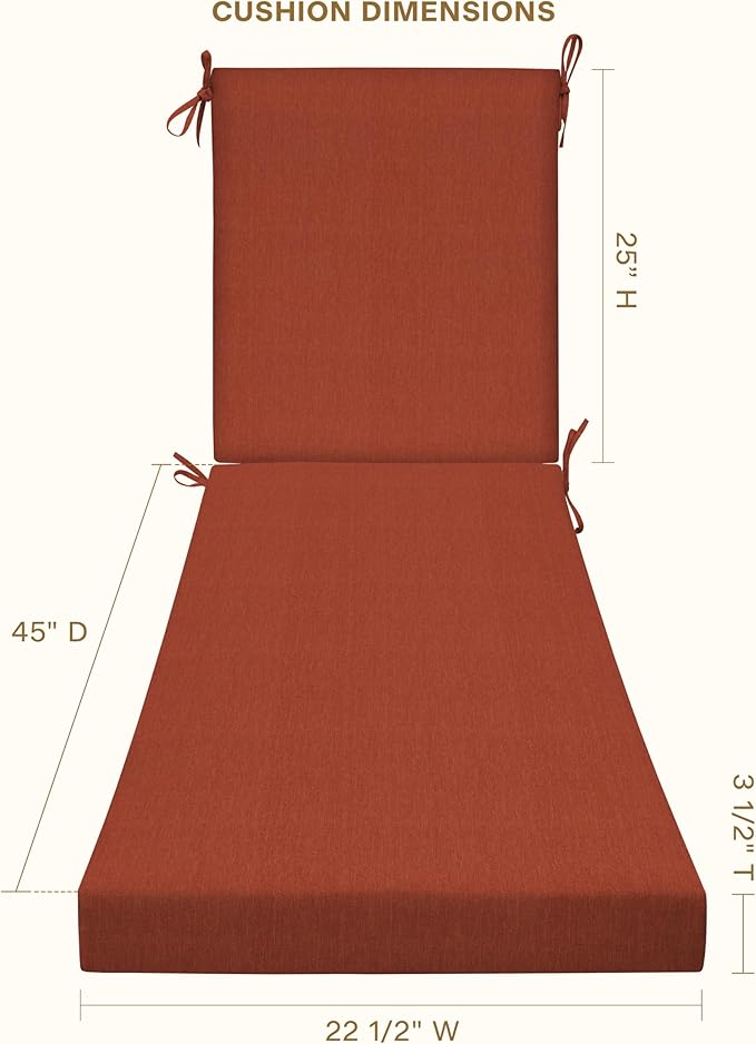 Honeycomb Outdoor Heritage Chaise, 22.5" W x 70" L, Textured Solid Terracotta Chair Cushion for Patio Furniture
